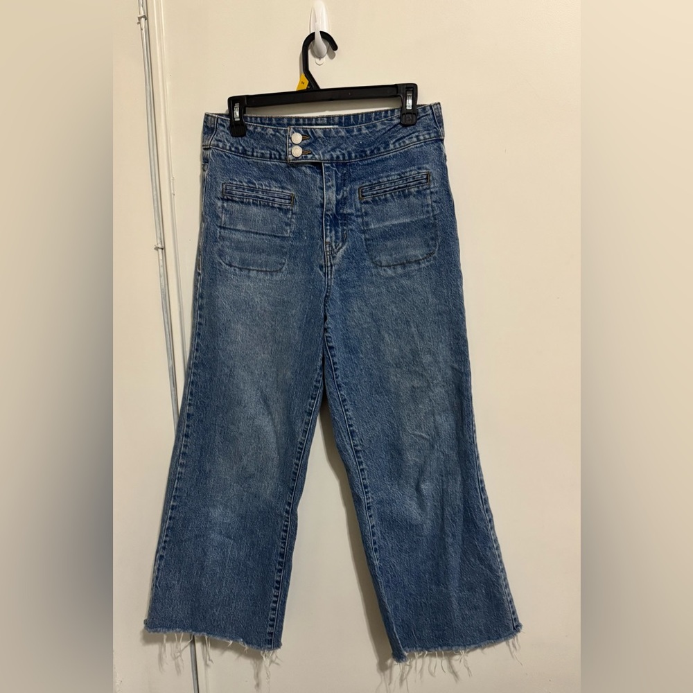 habitual women’s wide leg jeans patch pocket raw hem size 6/28